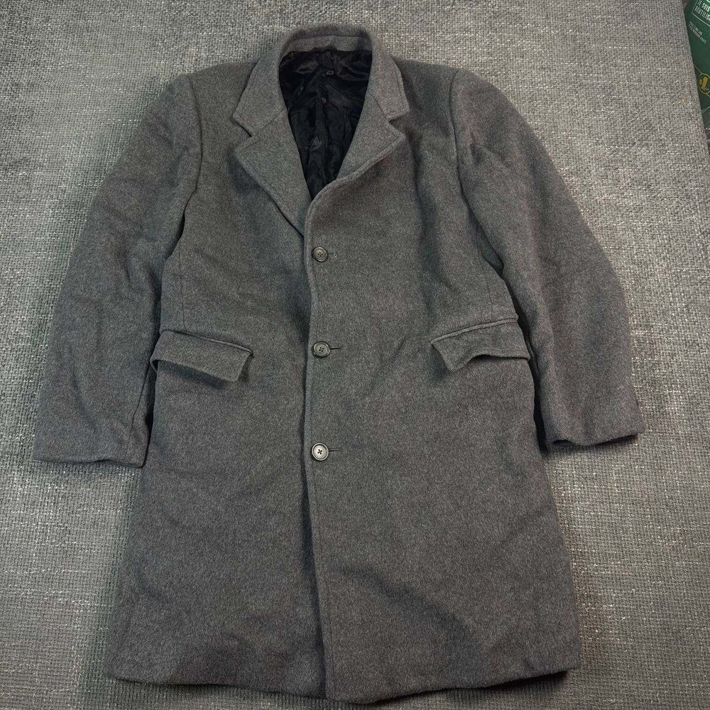 Leishman Tip Top Wool Cashmere Overcoat Mens Large Grey Vintage Long Jacket